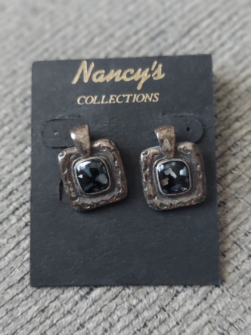 Black and Silver Square Dangle Earrings